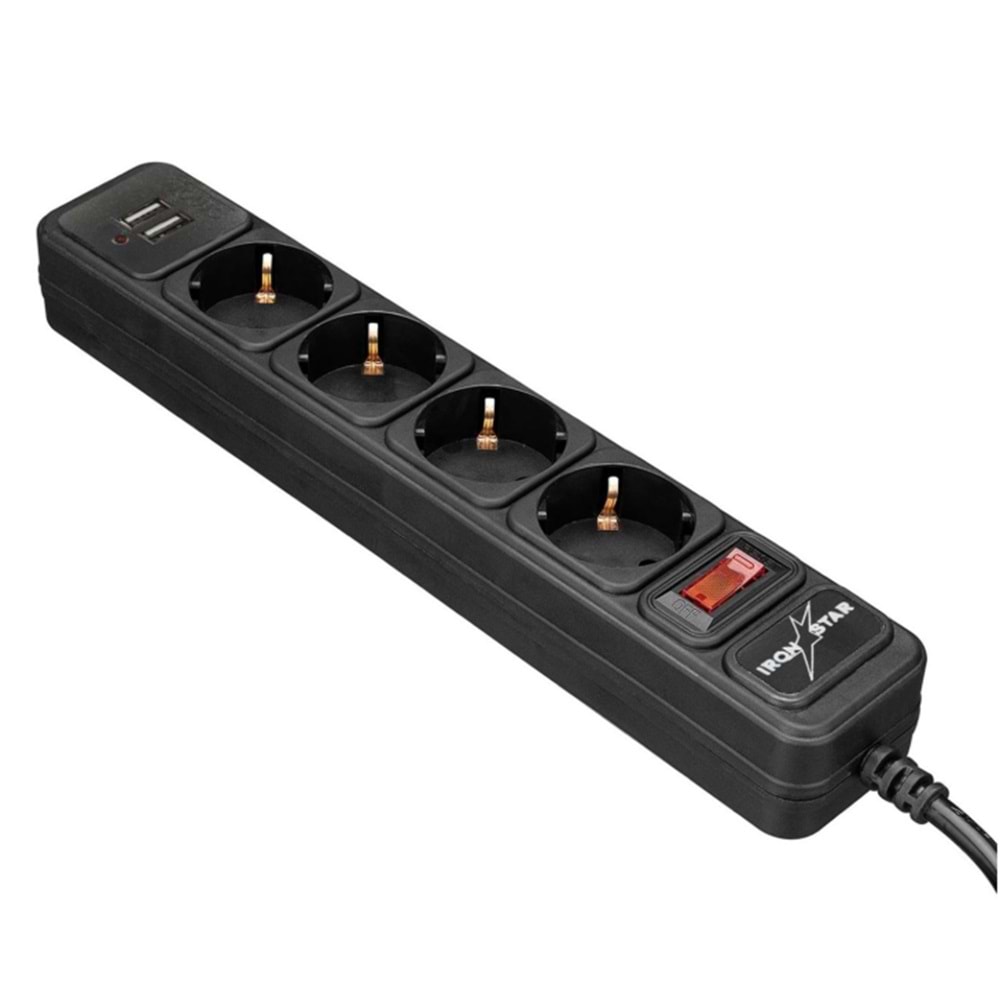 IRON STAR AKIM KORUMALI 4 LÜ PRİZ + 2 USB