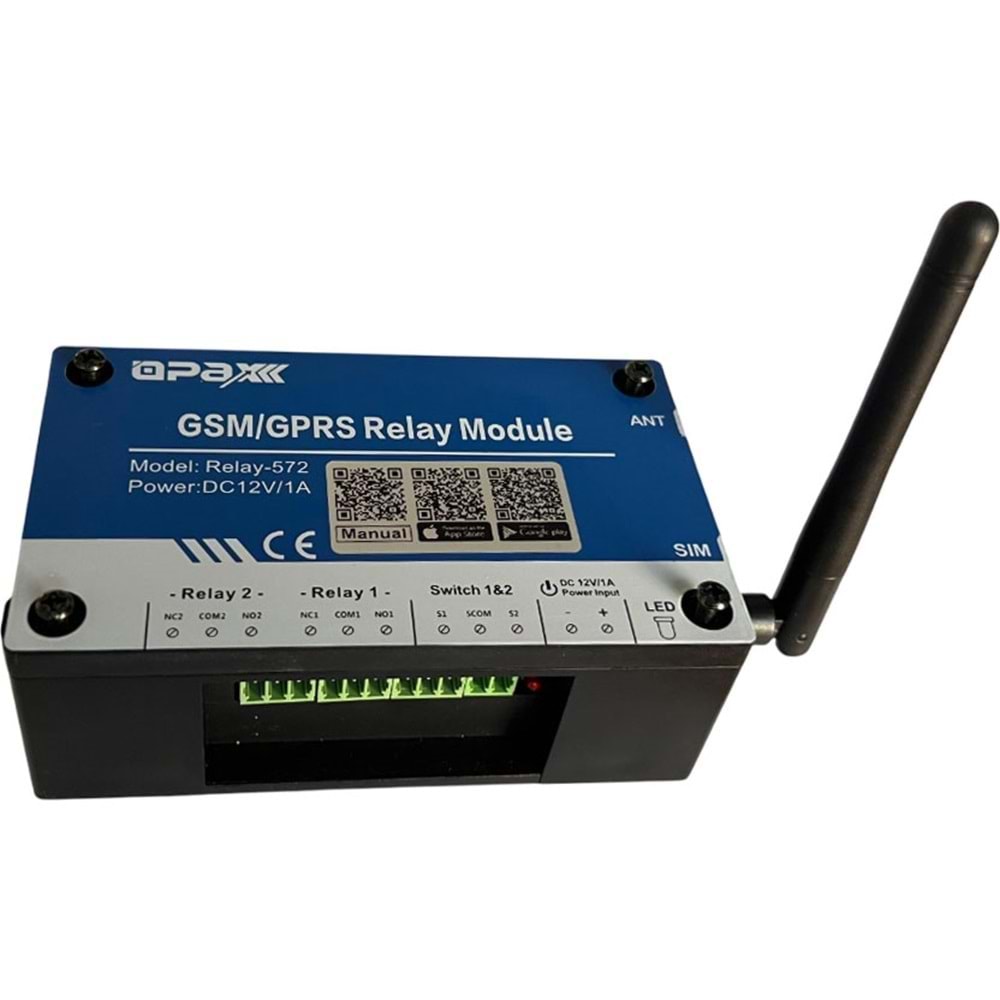 OPAX RELAY-572 GSM / GPRS RÖLE MODÜLÜ MOBİL UYGULAMA İLE BARİYER / KAPI / MOTOR AÇMA SİSTEMİ 2 RÖLELİ