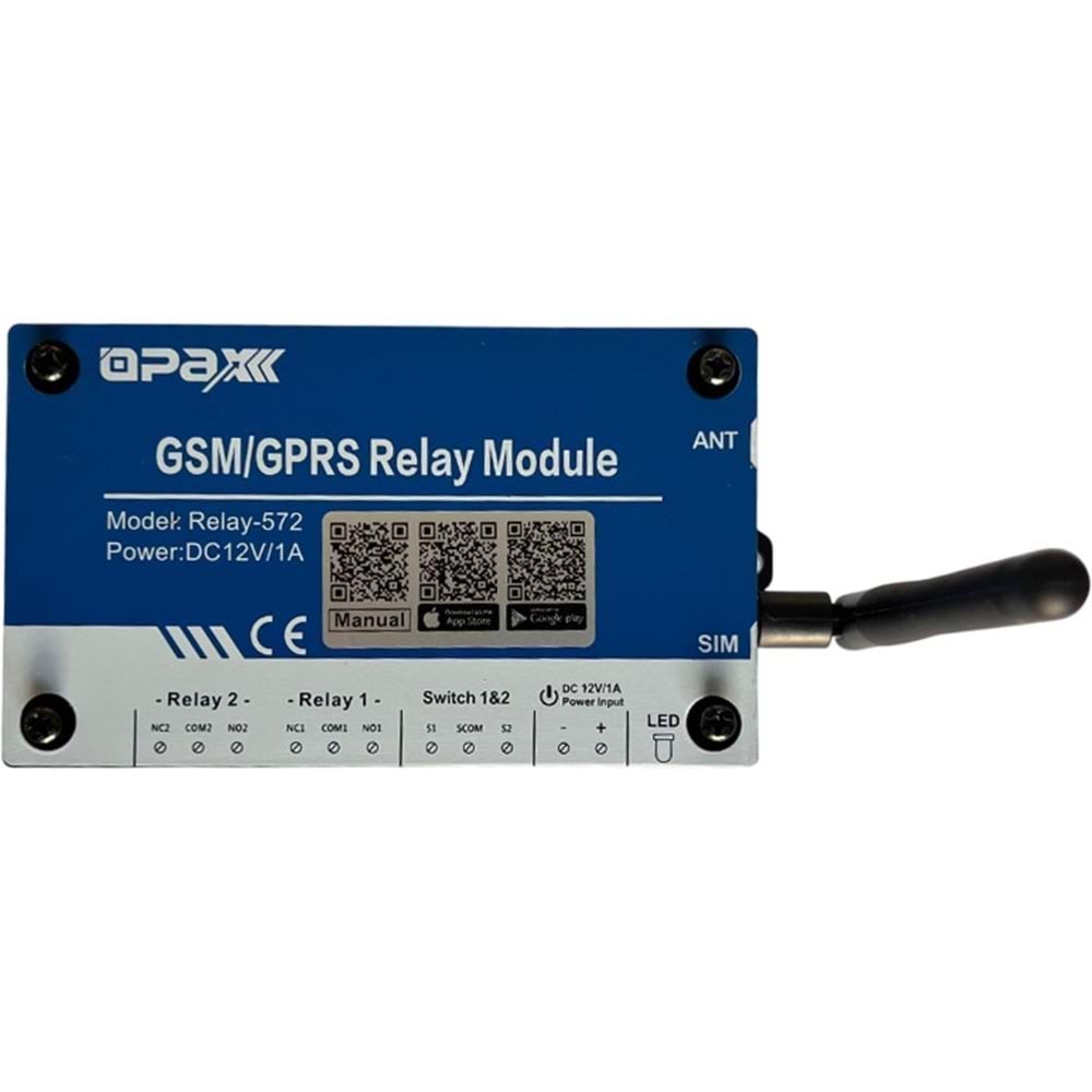 OPAX RELAY-572 GSM / GPRS RÖLE MODÜLÜ MOBİL UYGULAMA İLE BARİYER / KAPI / MOTOR AÇMA SİSTEMİ 2 RÖLELİ