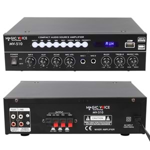 MAGİC VOİCE MV-510 50 WATT USB/SD/BLUETOOTH 2 MİK.ECO LU+2SD 2061*2 Lİ UK'LI GİRİŞLİ HAT TRAFOLU ANFİ