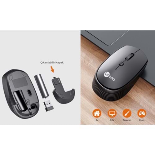 LENOVO LECOO WS202 - 4 TUŞLU KABLOSUZ MOUSE SİYAH