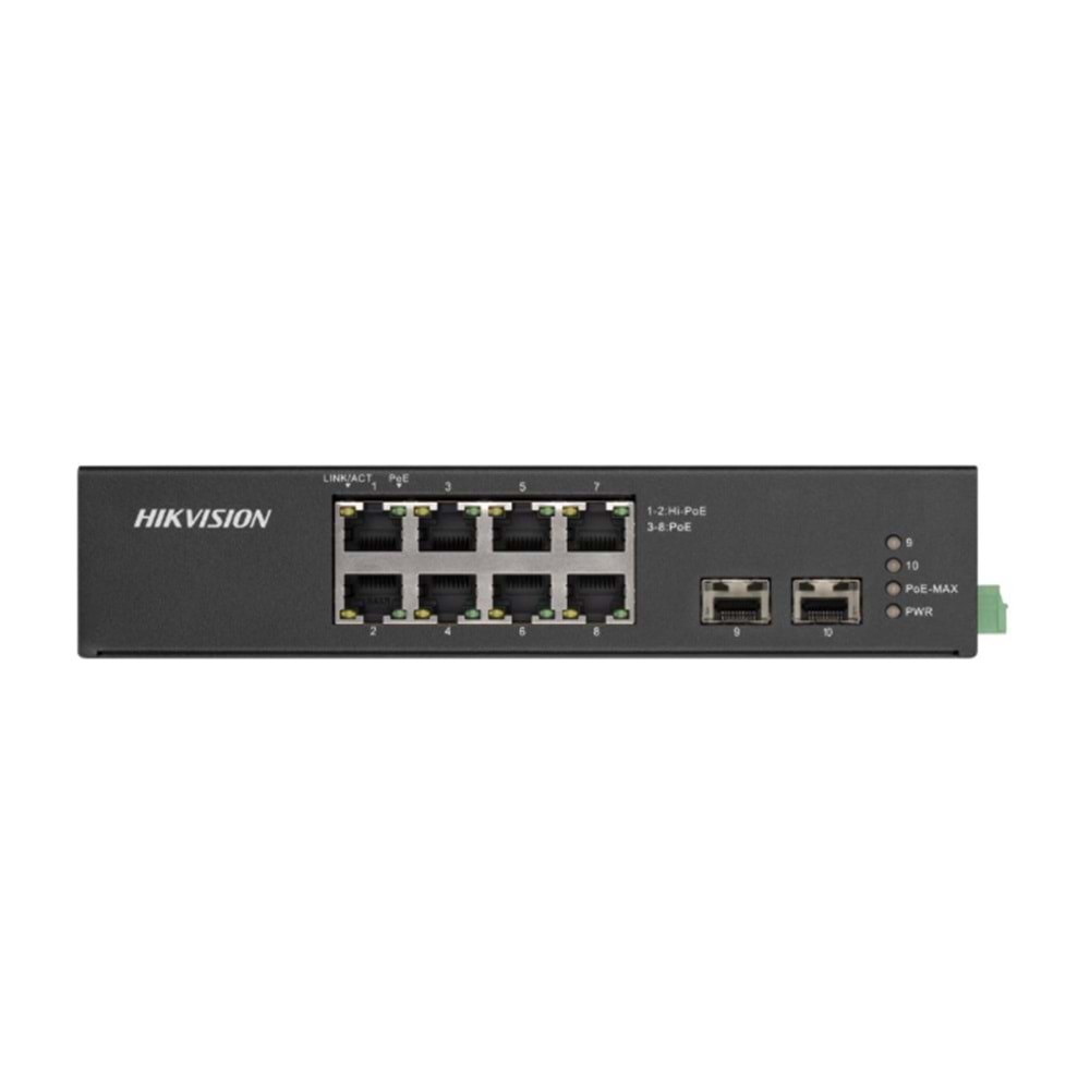 HIKVISION DS-3T0510HP-E/HS 10 Port Gbit 8 Port PoE 120W 2xSFP Uplink Endüstriyel Yönetilemez Metal Kasa Switch