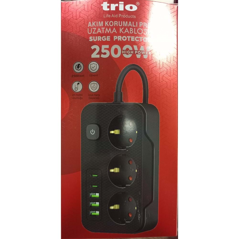 TRİO 3439 3LÜ AKIM KORUMALI PRİZ