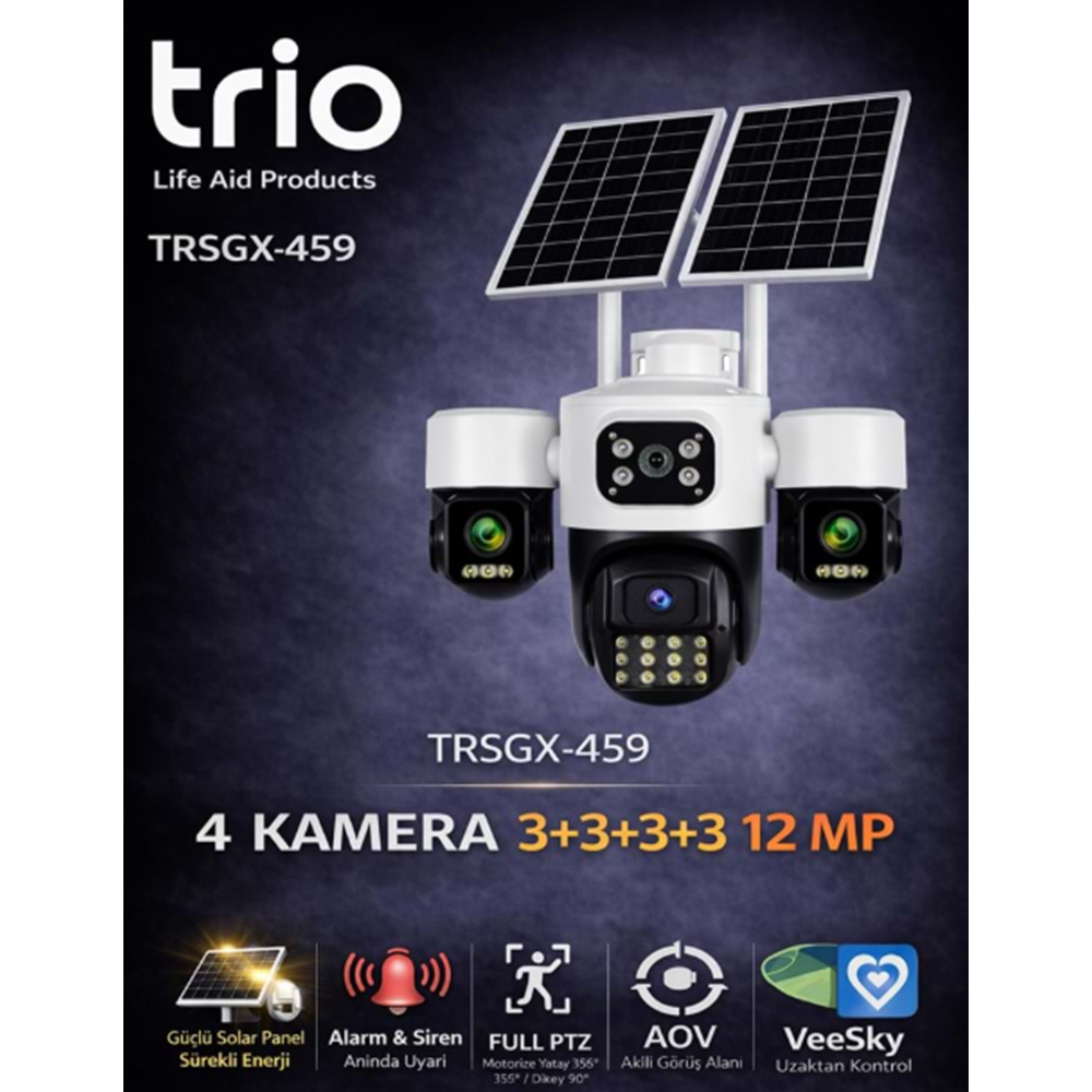 TRİO TR-SGX459 4 LENS 12mp AOV 4G-LTE PTZ 5V 2A SOLAR KAMERA TA18