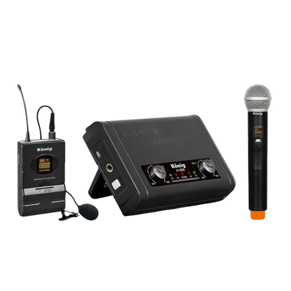 KÖNİG K-302 EY UHF-SABİT-ÇİFT KANAL 1 EL + 1 YAKA TELSİZ MİKROFON